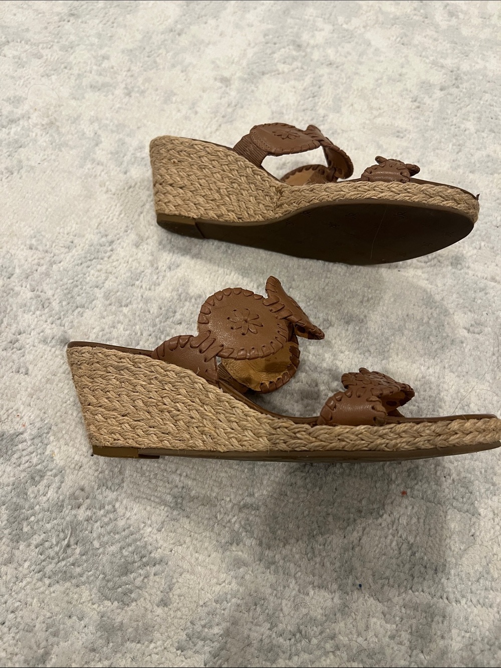 Jack Rogers Tan Leather Wedge Sandals with Espadrille Platform - Picture 2 of 3